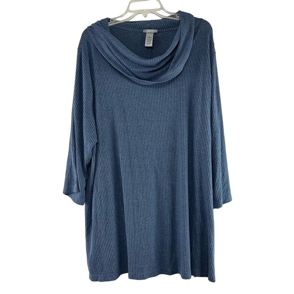 Catherines Pullover Tunic Sweater Womens Size 3X Blue Cowl Neck 3/4‎ Sleeve